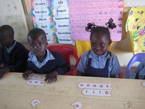 Word games, at school, Ulamba Orphanage, W. Kenya